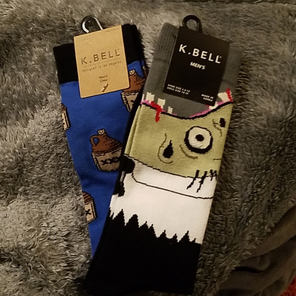 2 Pair NWT Men's K. BELL socks zombie and XXX  jug
